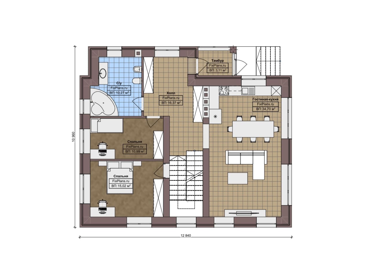 Планировка Одноэтажный дом с мансардой  F-7442