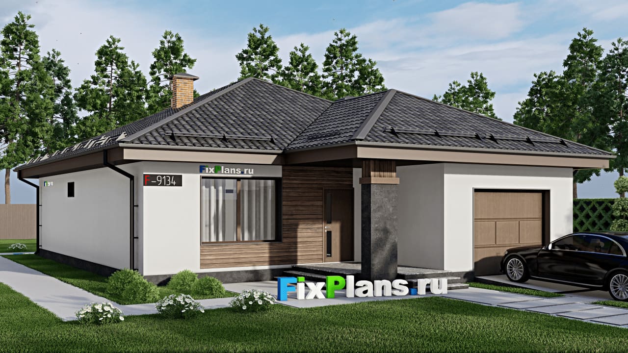 Одноэтажный дом F-9134 — фасад