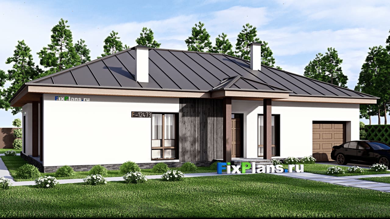 Одноэтажный дом F-12473 — фасад