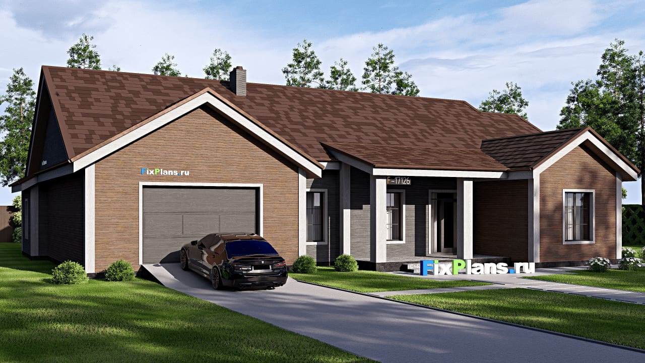 Одноэтажный дом F-17126 — фасад