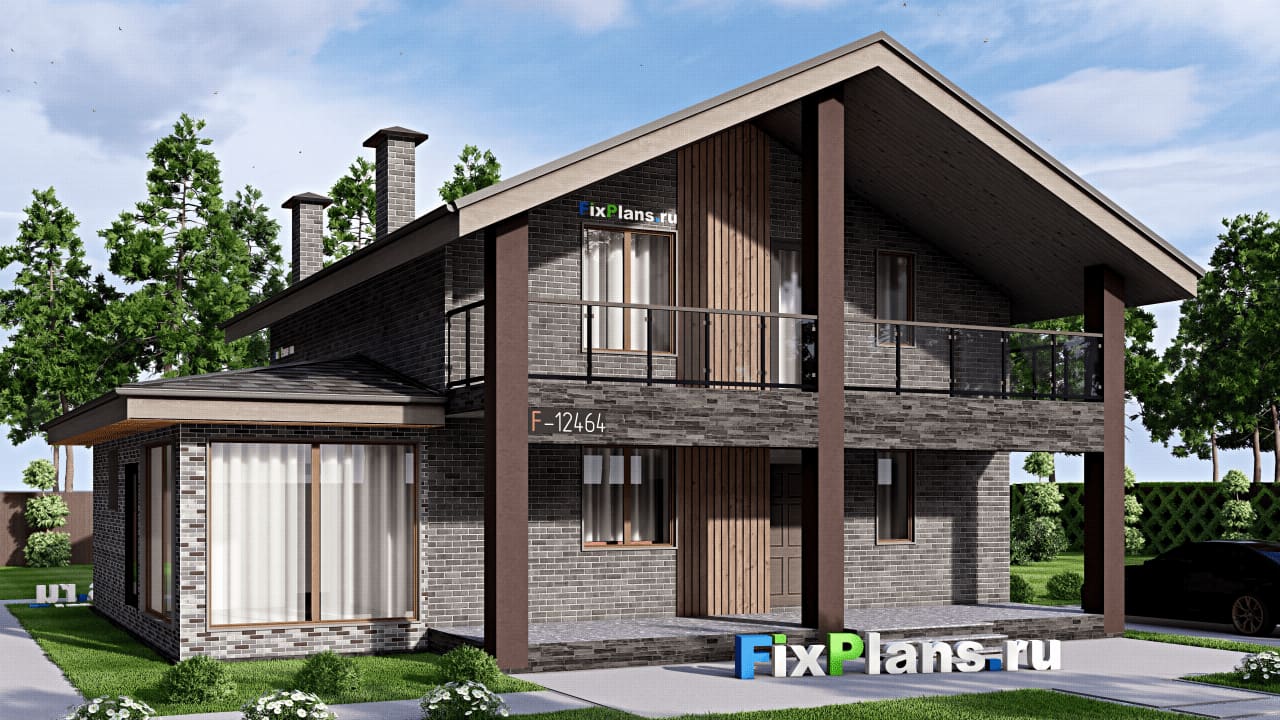 Одноэтажный дом с мансардой  F-12464 — фасад
