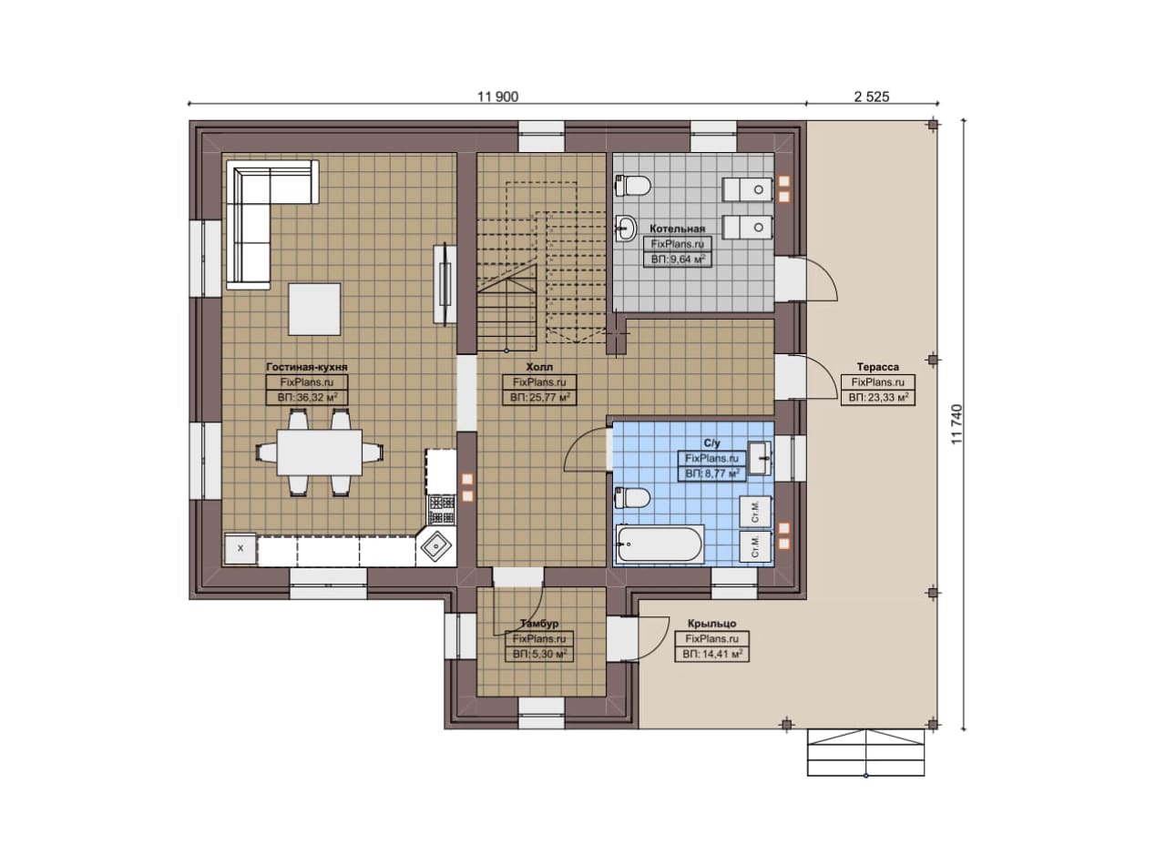 Планировка Одноэтажный дом с мансардой  F-5786